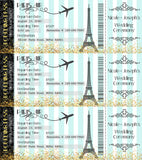 Editable - Double Sided Boarding Pass Invitation, Blue and Gold
