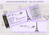 Editable - Double Sided Boarding Pass Invitation, Purple