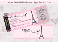 Editable - Double Sided Boarding Pass Invitation, Pink