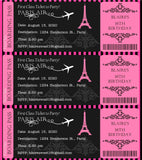 Editable - Double Sided Boarding Pass Invitation, Hot Pink, Black