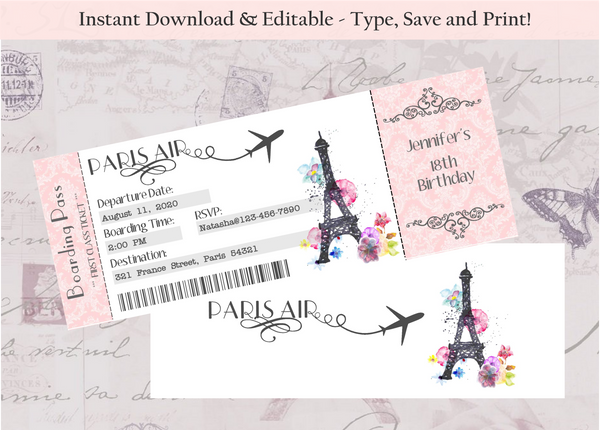 Editable - Double Sided Boarding Pass Invitation