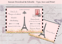 Editable - Double Sided Paris Postcard Invitation