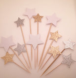 Set-Glitter Star Cake Topper, Twinkle Twinkle Little Star Cake Topper, Star 1st Birthday Topper, Star Baby Shower Cake Topper