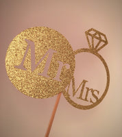 Mr and Mrs Topper, Wedding Cake Topper, Engagement Cake Topper, Bride to Be Cake Topper, Bridal Shower, Glitter Topper